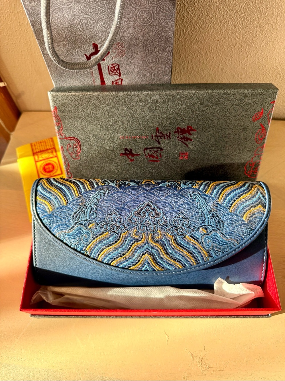 Chinese Yun Brocade Blue Evening Purse